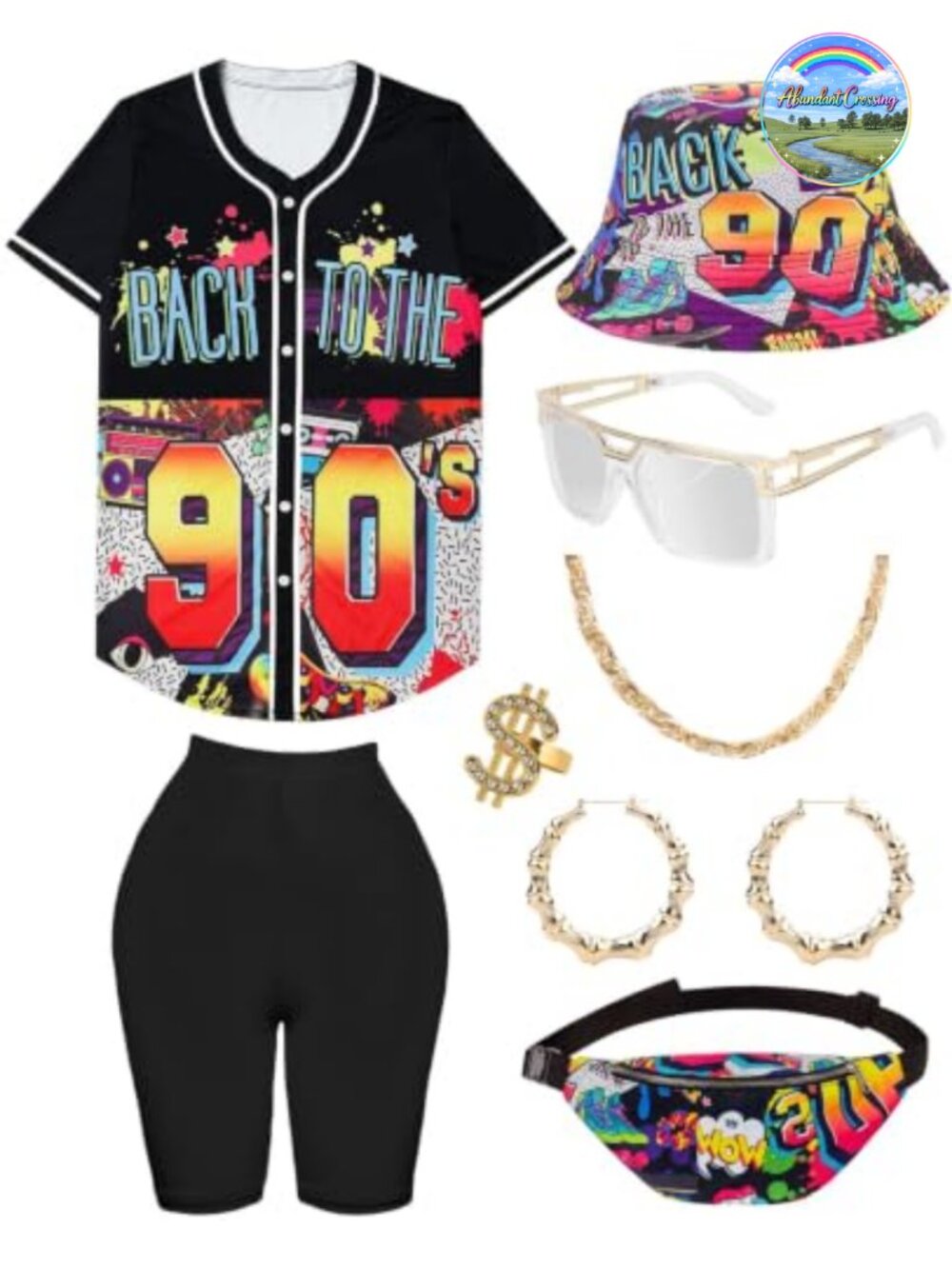 80s 90s Baseball Jersey Shirt Shorts Bucket Hat Fanny Pack Retro Hip Hop